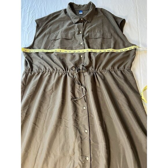 Old Navy Size XXLT Utility Midi Dress Green Button Front Drawstring Waist - Picture 6 of 9